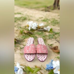 Hill House Home Pink Embroidery Floral Slides